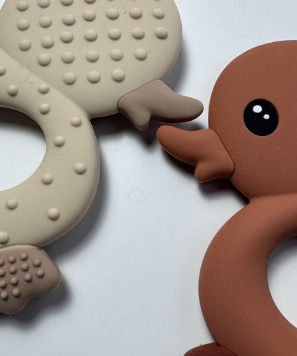 Sandy and Brown Duck Silicone Teether for Babies & Safe Soothing for Teething Relief