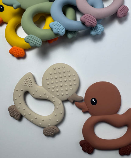 Sandy and Brown Duck Silicone Teether for Babies & Safe Soothing for Teething Relief