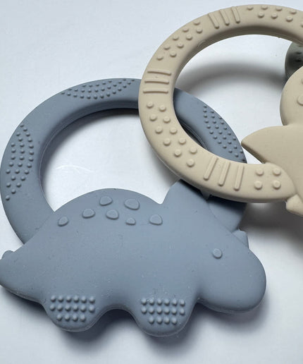 Stone Blue and Sandy Dinosaur Silicone Teether for Babies & Safe Soothing for Teething Relief